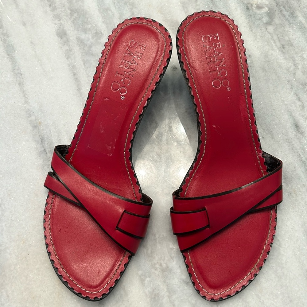 Franco Sarto red leather triangle heal